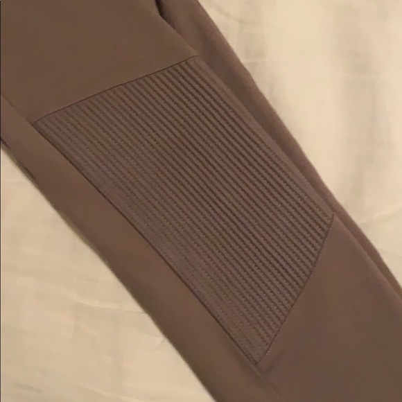 Genuine Leather Detail Taupe Moto Pants - Picture 3 of 6